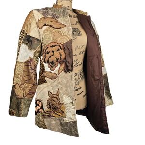 Vintage Indigo Moon Patchwork Tapestry Jacket Floral Embellished Brown Size S.‎